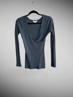 Hard Tail Forever Gray Long Sleeve Tee Waffle Weave Faux Wrap V Neck Size S